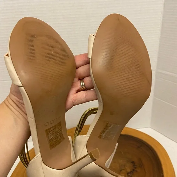 Aldo Leather Multi Gold Strap Ankle Strap Heels - Picture 9 of 10